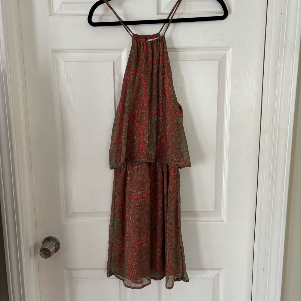 Elegant Halter Neck Dress - Red and Green